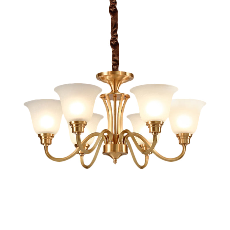 3/5 Bulbs Hanging Lamp Kit Vintage Bell Opaline Glass Down Lighting Pendant in Brass for Drawing Room Clearhalo 'Ceiling Lights' 'Chandeliers' 'Glass shade' 'Glass' Lighting' 1649708