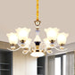 Bloom Dining Room Pendant Chandelier Antiqued Frosted Glass 3/6 Lights White Curvy Arm Suspension Lamp Clearhalo 'Ceiling Lights' 'Chandeliers' 'Glass shade' 'Glass' Lighting' 1649715