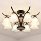 Country Flower Semi Flush 3/6/8 Heads Opal Ribbed Glass Flush Mount Ceiling Light in Black Clearhalo 'Ceiling Lights' 'Close To Ceiling Lights' 'Close to ceiling' 'Semi-flushmount' Lighting' 1649773