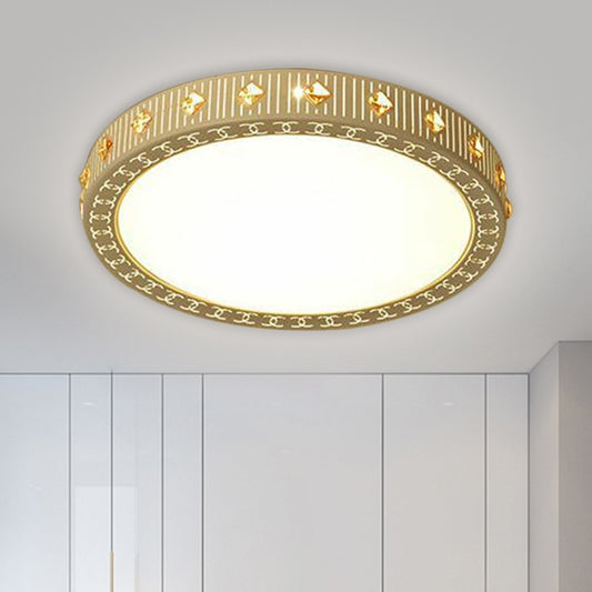Round Flush Mount Light Fixture Minimalism Metallic LED White Ceiling Lamp with Rhombus Crystal Deco, 19.5"/23.5" W White Clearhalo 'Ceiling Lights' 'Close To Ceiling Lights' 'Close to ceiling' 'Flush mount' Lighting' 1649830
