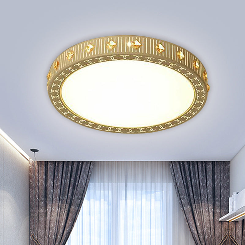 Round Flush Mount Light Fixture Minimalism Metallic LED White Ceiling Lamp with Rhombus Crystal Deco, 19.5"/23.5" W Clearhalo 'Ceiling Lights' 'Close To Ceiling Lights' 'Close to ceiling' 'Flush mount' Lighting' 1649831