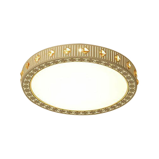 Round Flush Mount Light Fixture Minimalism Metallic LED White Ceiling Lamp with Rhombus Crystal Deco, 19.5"/23.5" W Clearhalo 'Ceiling Lights' 'Close To Ceiling Lights' 'Close to ceiling' 'Flush mount' Lighting' 1649832