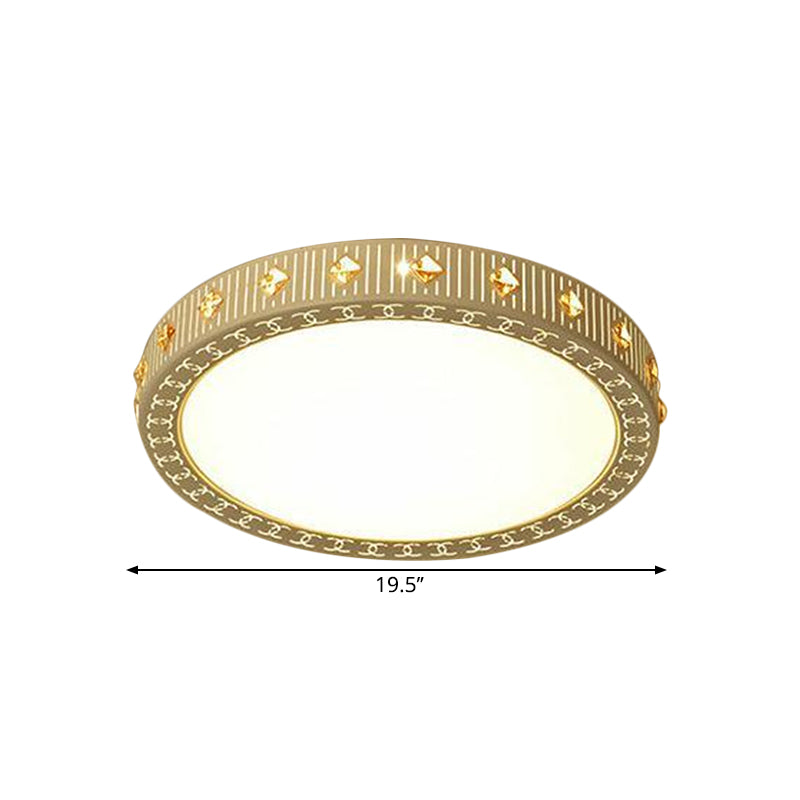 Round Flush Mount Light Fixture Minimalism Metallic LED White Ceiling Lamp with Rhombus Crystal Deco, 19.5"/23.5" W Clearhalo 'Ceiling Lights' 'Close To Ceiling Lights' 'Close to ceiling' 'Flush mount' Lighting' 1649833