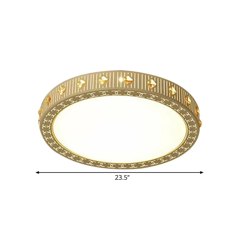 Round Flush Mount Light Fixture Minimalism Metallic LED White Ceiling Lamp with Rhombus Crystal Deco, 19.5"/23.5" W Clearhalo 'Ceiling Lights' 'Close To Ceiling Lights' 'Close to ceiling' 'Flush mount' Lighting' 1649834
