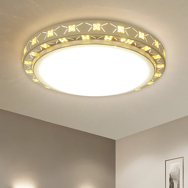 Metallic Round/Square Flush Lamp Contemporary LED Ceiling Flush Mount in White with Beveled Crystal Deco Clearhalo 'Ceiling Lights' 'Close To Ceiling Lights' 'Close to ceiling' 'Flush mount' Lighting' 1649836