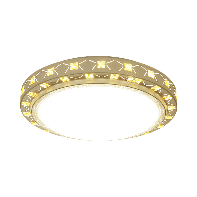 Metallic Round/Square Flush Lamp Contemporary LED Ceiling Flush Mount in White with Beveled Crystal Deco Clearhalo 'Ceiling Lights' 'Close To Ceiling Lights' 'Close to ceiling' 'Flush mount' Lighting' 1649837