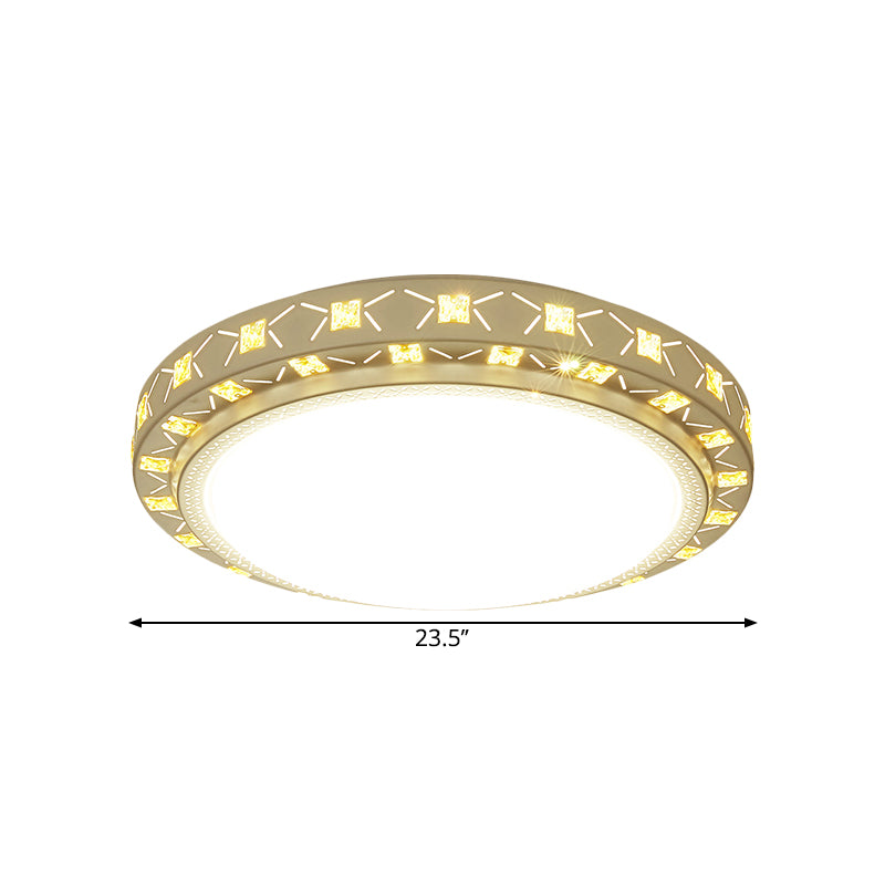 Metallic Round/Square Flush Lamp Contemporary LED Ceiling Flush Mount in White with Beveled Crystal Deco Clearhalo 'Ceiling Lights' 'Close To Ceiling Lights' 'Close to ceiling' 'Flush mount' Lighting' 1649838