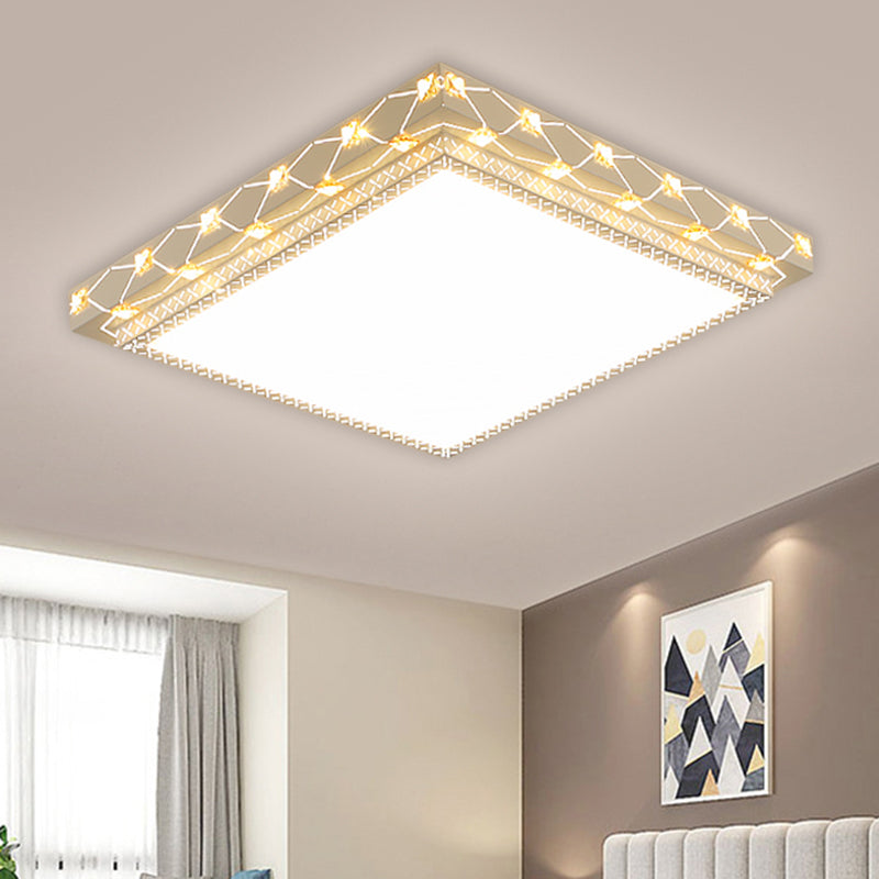 Metallic Round/Square Flush Lamp Contemporary LED Ceiling Flush Mount in White with Beveled Crystal Deco Clearhalo 'Ceiling Lights' 'Close To Ceiling Lights' 'Close to ceiling' 'Flush mount' Lighting' 1649840