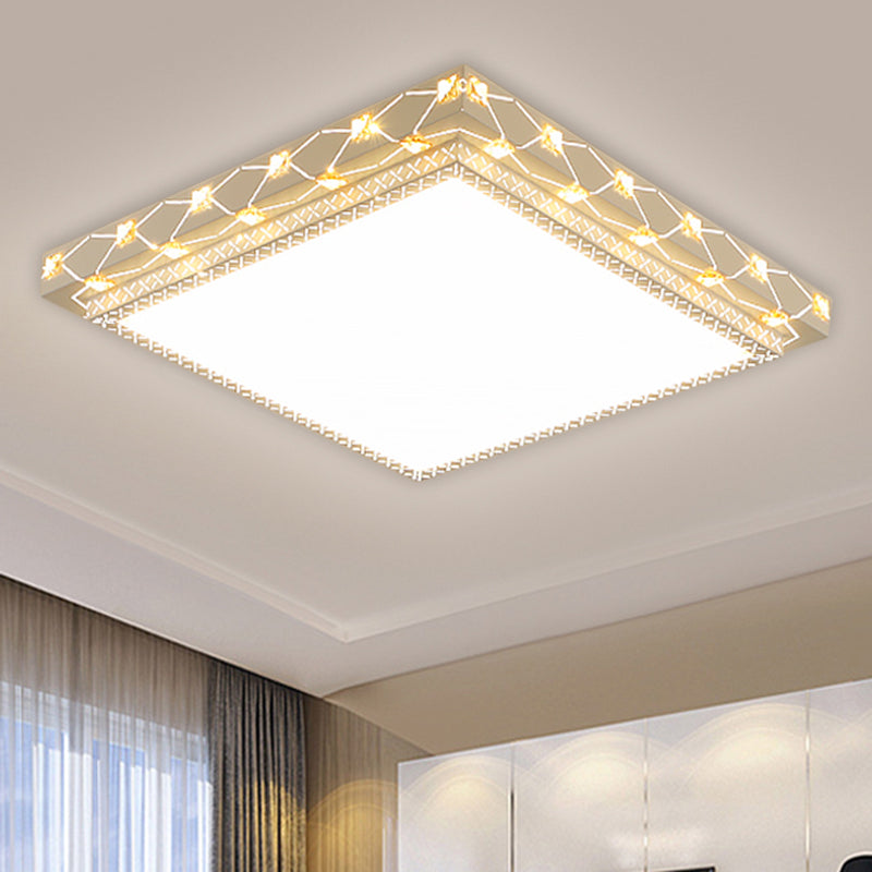 Metallic Round/Square Flush Lamp Contemporary LED Ceiling Flush Mount in White with Beveled Crystal Deco Clearhalo 'Ceiling Lights' 'Close To Ceiling Lights' 'Close to ceiling' 'Flush mount' Lighting' 1649841