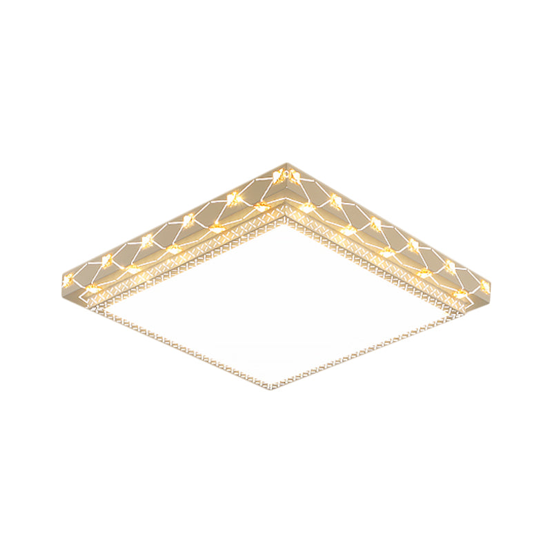 Metallic Round/Square Flush Lamp Contemporary LED Ceiling Flush Mount in White with Beveled Crystal Deco Clearhalo 'Ceiling Lights' 'Close To Ceiling Lights' 'Close to ceiling' 'Flush mount' Lighting' 1649842