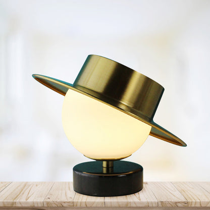 Hat Metallic Table Light Contemporary 1 Head Brass Nightstand Lamp with Milk Glass Shade Brass A Clearhalo 'Lamps' 'Table Lamps' Lighting' 1649872