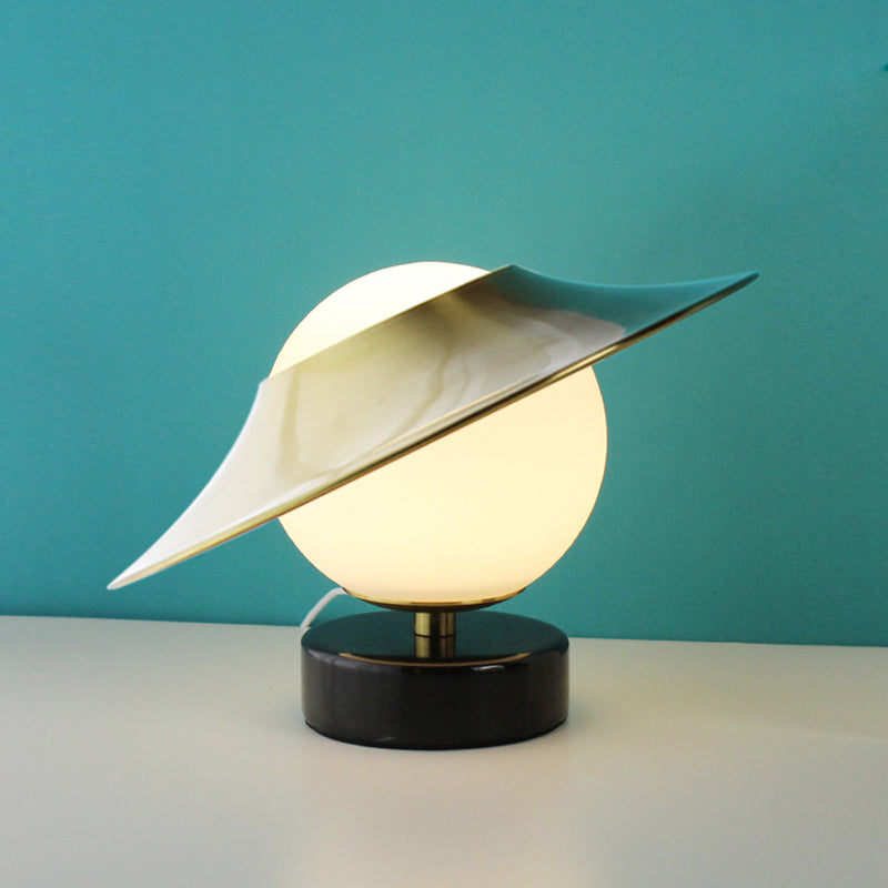 Hat Metallic Table Light Contemporary 1 Head Brass Nightstand Lamp with Milk Glass Shade Brass B Clearhalo 'Lamps' 'Table Lamps' Lighting' 1649876