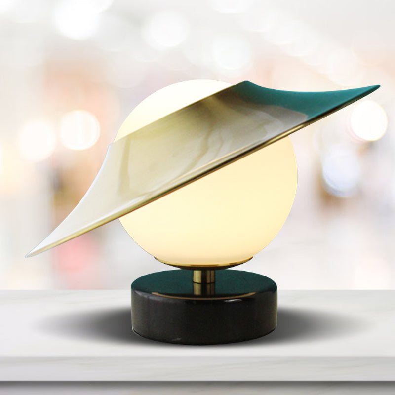 Hat Metallic Table Light Contemporary 1 Head Brass Nightstand Lamp with Milk Glass Shade Clearhalo 'Lamps' 'Table Lamps' Lighting' 1649877