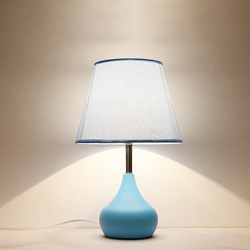 Conical Study Room Table Light Fabric 1 Head Modern Reading Lamp with Vase Base in Pink/White/Yellow Clearhalo 'Lamps' 'Table Lamps' Lighting' 1649899