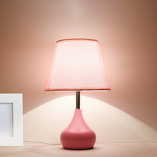 Conical Study Room Table Light Fabric 1 Head Modern Reading Lamp with Vase Base in Pink/White/Yellow Clearhalo 'Lamps' 'Table Lamps' Lighting' 1649903