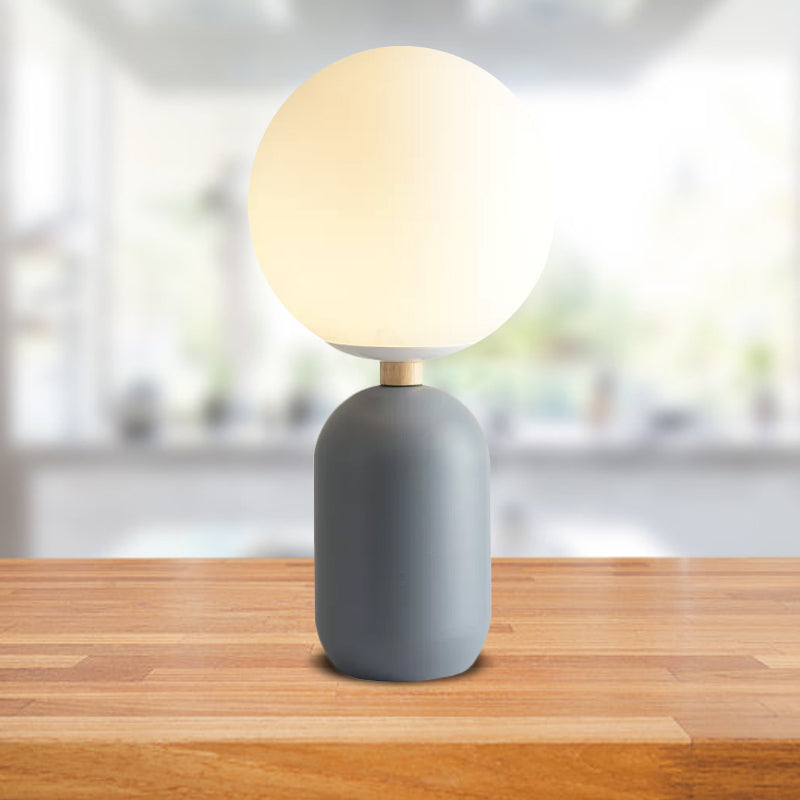 Global White Glass Night Table Lamp Nordic 1-Bulb Grey/White/Pink Reading Book Light with Cylinder Base Clearhalo 'Lamps' 'Table Lamps' Lighting' 1649916