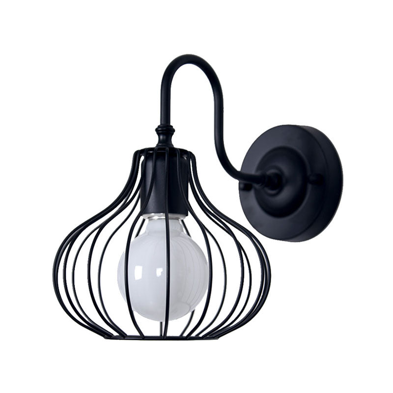 1 Light Onion Wall Sconce Lighting Loft Style Black/White Metallic Mini Wall Lighting with Gooseneck Arm for Bedroom Clearhalo 'Art deco wall lights' 'Cast Iron' 'Glass' 'Industrial wall lights' 'Industrial' 'Middle century wall lights' 'Modern' 'Rustic wall lights' 'Tiffany' 'Traditional wall lights' 'Wall Lamps & Sconces' 'Wall Lights' Lighting' 164993