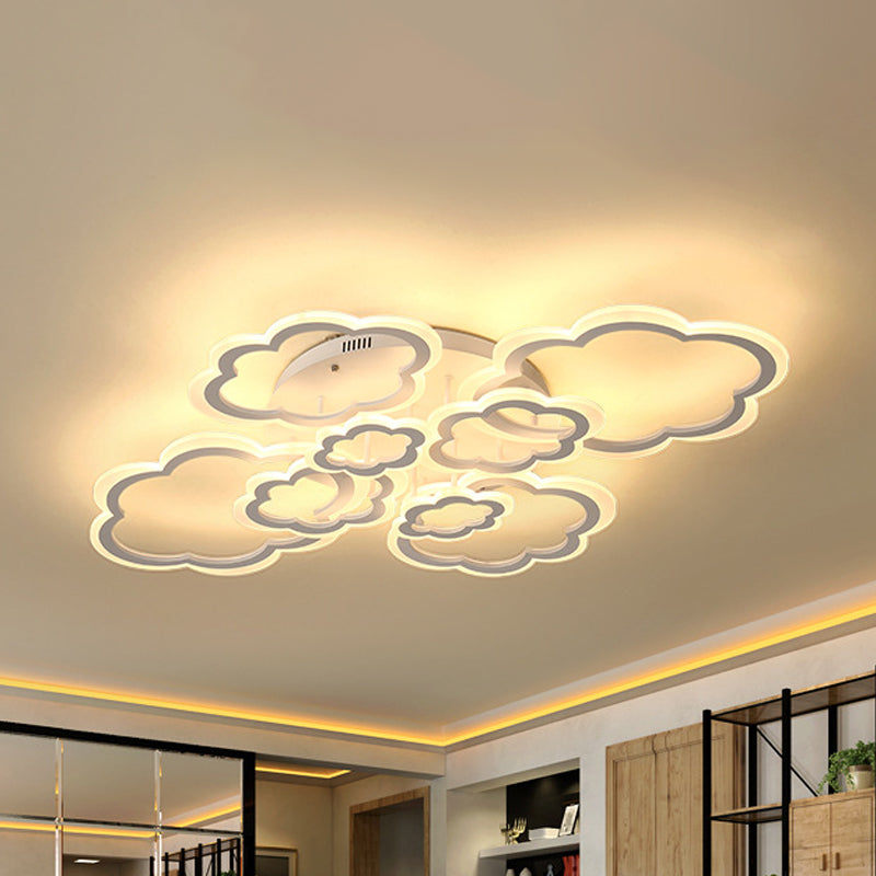 Cloud Living Room Flush Light Fixture Acrylic 4/8 Lights Cartoon Flush Mount Lighting in White - Clearhalo - 'Ceiling Lights' - 'Close To Ceiling Lights' - 'Close to ceiling' - 'Flush mount' - Lighting' - 1649987