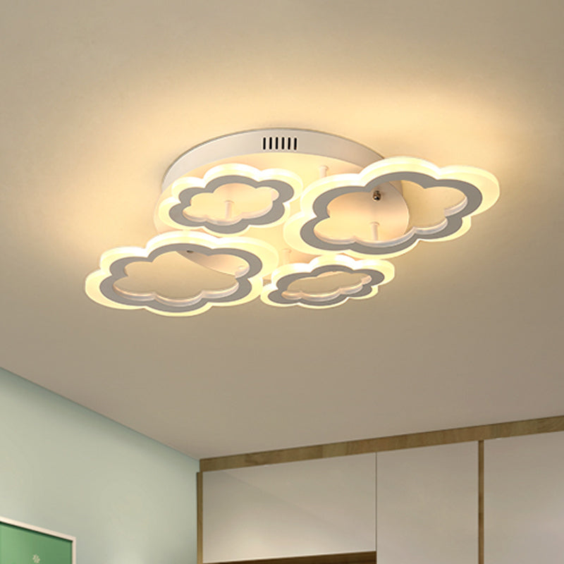 Cloud Living Room Flush Light Fixture Acrylic 4/8 Lights Cartoon Flush Mount Lighting in White - Clearhalo - 'Ceiling Lights' - 'Close To Ceiling Lights' - 'Close to ceiling' - 'Flush mount' - Lighting' - 1649991