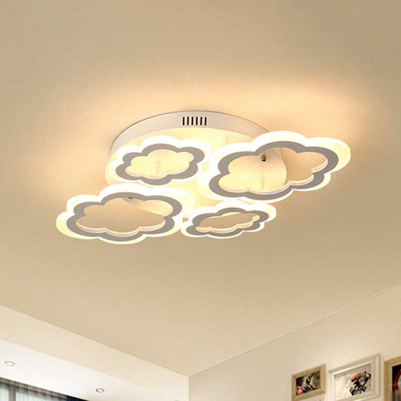 Cloud Living Room Flush Light Fixture Acrylic 4/8 Lights Cartoon Flush Mount Lighting in White - Clearhalo - 'Ceiling Lights' - 'Close To Ceiling Lights' - 'Close to ceiling' - 'Flush mount' - Lighting' - 1649992