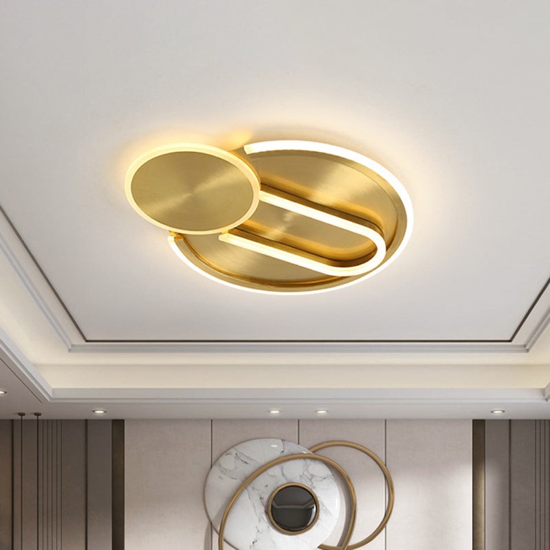 Gold Geometric Flush Light Fixture Modern Metal LED Ceiling Flush Mount in 3 Color/White Light for Bedroom