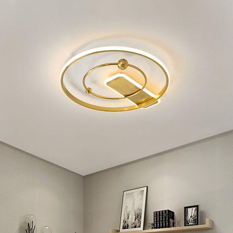 Contemporary Dual Ring Flush Mount Light Metal Parlor LED Ceiling Light Fixture in Gold