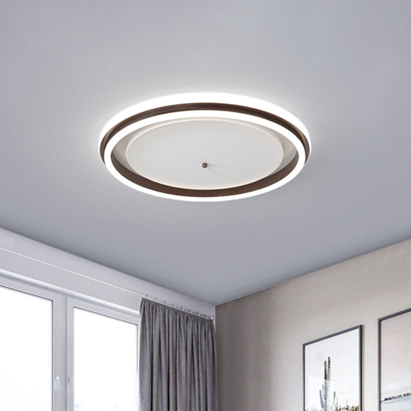 16.5"/20.5" Inch Width Metal Round Flush Ceiling Light Simple Gold/Coffee LED Flush Mount Lamp for Balcony, Warm/White Light Coffee Clearhalo 'Ceiling Lights' 'Close To Ceiling Lights' 'Close to ceiling' 'Flush mount' Lighting' 1650093