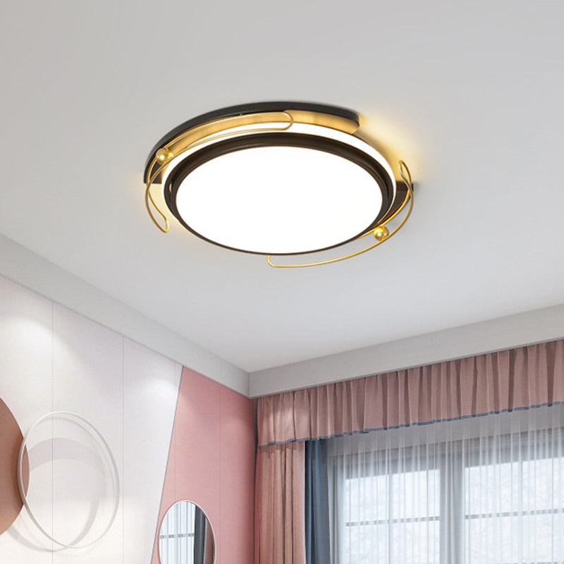 Modern LED Flush Ceiling Light with Acrylic Shade Black Round Flush Mount Lamp for Parlor, 16"/19.5" Wide - Clearhalo - 'Ceiling Lights' - 'Close To Ceiling Lights' - 'Close to ceiling' - 'Flush mount' - Lighting' - 1650098