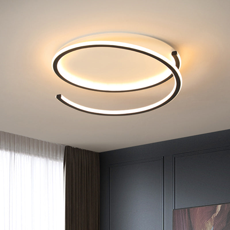 Spiral Ring Metallic Ceiling Mounted Fixture Modern Black/Gold LED Flush Light in Warm/White Light, 16"/19.5" Width Black Clearhalo 'Ceiling Lights' 'Close To Ceiling Lights' 'Close to ceiling' 'Flush mount' Lighting' 1650102