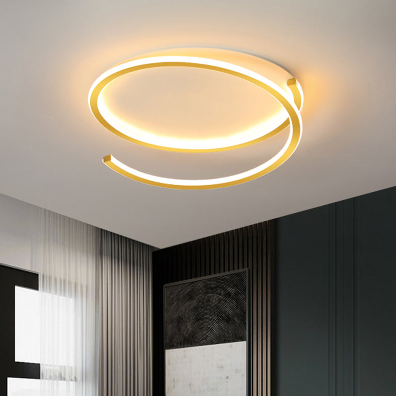 Spiral Ring Metallic Ceiling Mounted Fixture Modern Black/Gold LED Flush Light in Warm/White Light, 16"/19.5" Width Gold Clearhalo 'Ceiling Lights' 'Close To Ceiling Lights' 'Close to ceiling' 'Flush mount' Lighting' 1650107