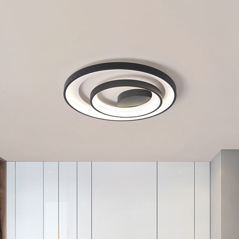 LED Bedroom Flush Ceiling Light Modernist Black Flush Mount Lamp with 2-Hoop Metal Shade in Warm/White Light, 16.5"/20.5" Dia - Clearhalo - 'Ceiling Lights' - 'Close To Ceiling Lights' - 'Close to ceiling' - 'Flush mount' - Lighting' - 1650112