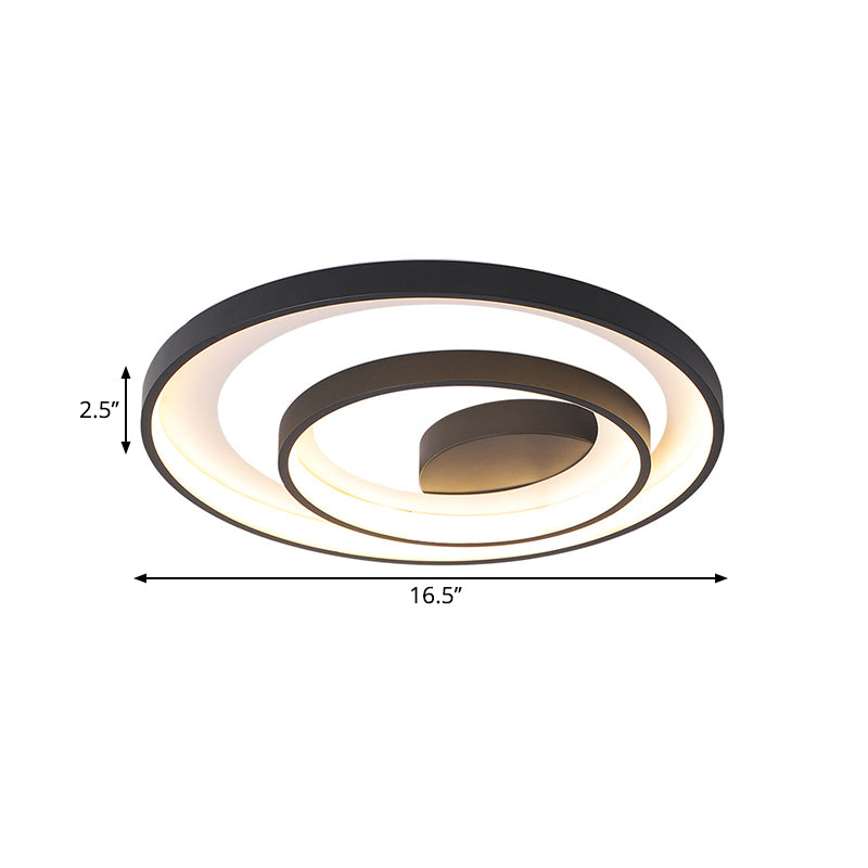 LED Bedroom Flush Ceiling Light Modernist Black Flush Mount Lamp with 2-Hoop Metal Shade in Warm/White Light, 16.5"/20.5" Dia - Clearhalo - 'Ceiling Lights' - 'Close To Ceiling Lights' - 'Close to ceiling' - 'Flush mount' - Lighting' - 1650114
