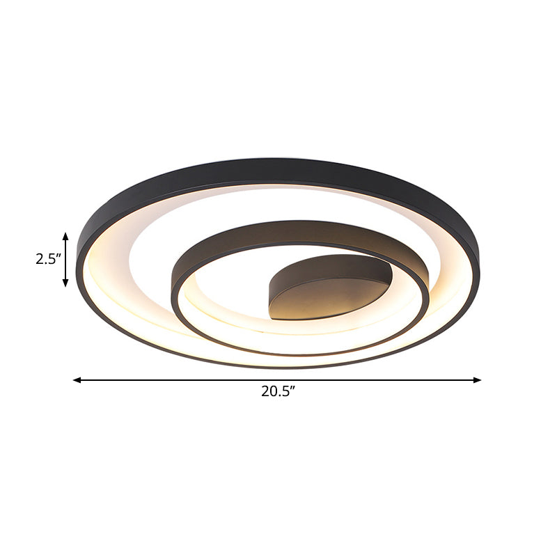 LED Bedroom Flush Ceiling Light Modernist Black Flush Mount Lamp with 2-Hoop Metal Shade in Warm/White Light, 16.5"/20.5" Dia - Clearhalo - 'Ceiling Lights' - 'Close To Ceiling Lights' - 'Close to ceiling' - 'Flush mount' - Lighting' - 1650115