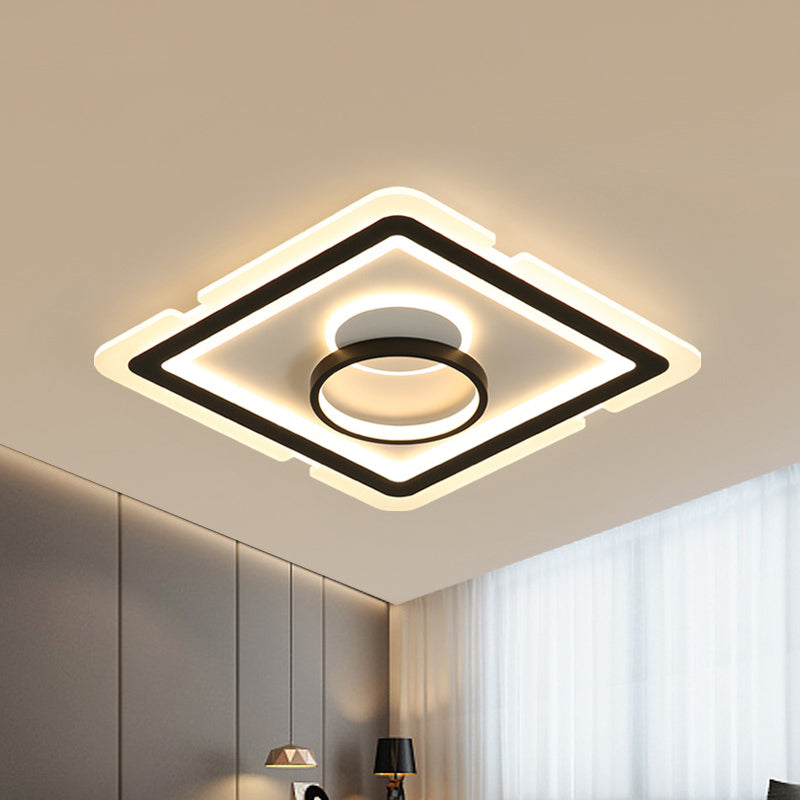 Black Squared Flush Light Simplicity 16"/19.5" Wide LED Metal Ceiling Light Fixture for Dining Room - Black - Clearhalo - 'Ceiling Lights' - 'Close To Ceiling Lights' - 'Close to ceiling' - 'Flush mount' - Lighting' - 1650152