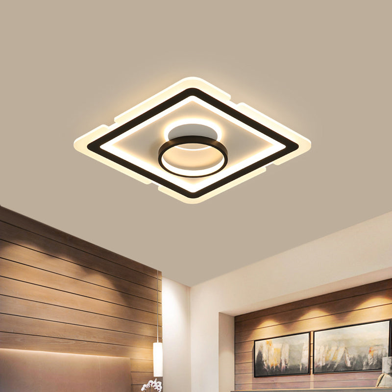 Black Squared Flush Light Simplicity 16"/19.5" Wide LED Metal Ceiling Light Fixture for Dining Room - Clearhalo - 'Ceiling Lights' - 'Close To Ceiling Lights' - 'Close to ceiling' - 'Flush mount' - Lighting' - 1650153