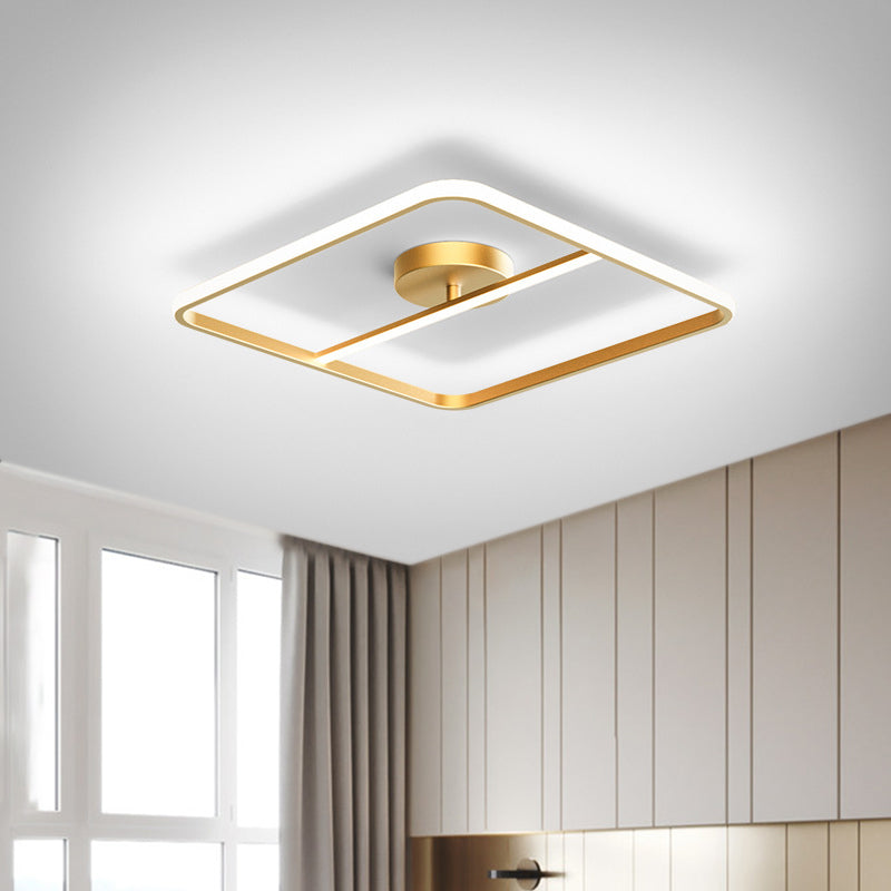 Square-Shape Semi Flush Mount Lamp Simple Metallic Gold LED Ceiling Mounted Light in Warm/White Light Gold Clearhalo 'Ceiling Lights' 'Close To Ceiling Lights' 'Close to ceiling' 'Semi-flushmount' Lighting' 1650157