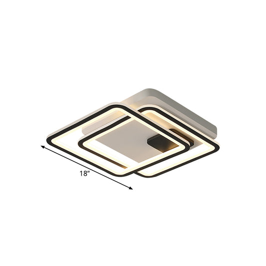 Dual Square Ceiling Mount Light Contemporary Metal 18"/23" Wide LED Black Flush Mount Lamp, Warm/White Light Clearhalo 'Ceiling Lights' 'Close To Ceiling Lights' 'Close to ceiling' 'Flush mount' Lighting' 1650164