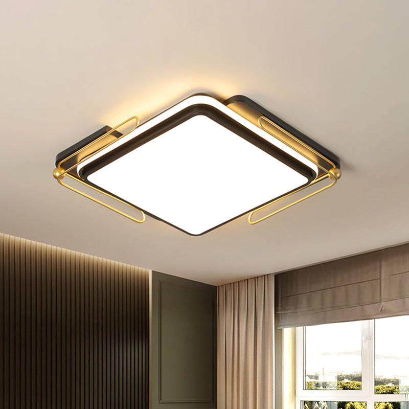 16"/19.5" Wide LED Parlor Flush Mount Lamp Modernist Black Ceiling Light Fixture with Square Shape Acrylic Shade Black Clearhalo 'Ceiling Lights' 'Close To Ceiling Lights' 'Close to ceiling' 'Flush mount' Lighting' 1650219