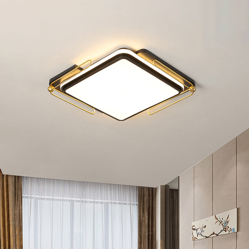 16"/19.5" Wide LED Parlor Flush Mount Lamp Modernist Black Ceiling Light Fixture with Square Shape Acrylic Shade Clearhalo 'Ceiling Lights' 'Close To Ceiling Lights' 'Close to ceiling' 'Flush mount' Lighting' 1650220
