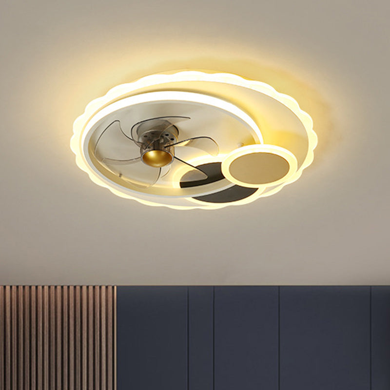 5-Blades Round Hanging Fan Light Contemporary Metal Dining Room LED Ceiling Mount Fixture in Black, 19.5" Width Black Clearhalo 'Ceiling Fans with Lights' 'Ceiling Fans' 'Kids Ceiling Fans' 'Kids' Lighting' 1650250