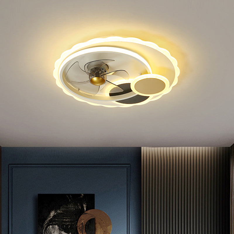 5-Blades Round Hanging Fan Light Contemporary Metal Dining Room LED Ceiling Mount Fixture in Black, 19.5" Width Clearhalo 'Ceiling Fans with Lights' 'Ceiling Fans' 'Kids Ceiling Fans' 'Kids' Lighting' 1650251