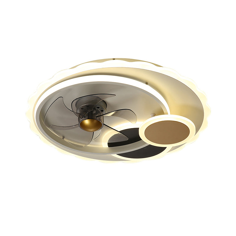 5-Blades Round Hanging Fan Light Contemporary Metal Dining Room LED Ceiling Mount Fixture in Black, 19.5" Width Clearhalo 'Ceiling Fans with Lights' 'Ceiling Fans' 'Kids Ceiling Fans' 'Kids' Lighting' 1650252