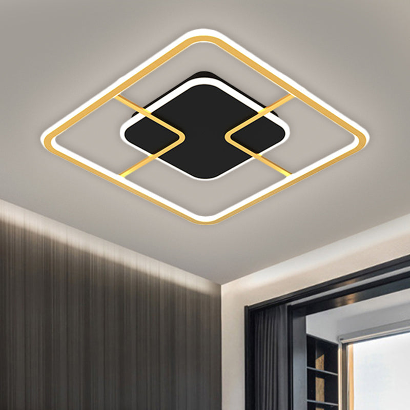 Metal Square Frame Ceiling Light Minimalism Black and Gold LED Flush Mount Lighting, 16"/19.5" Width Clearhalo 'Ceiling Lights' 'Close To Ceiling Lights' 'Close to ceiling' 'Flush mount' Lighting' 1650274