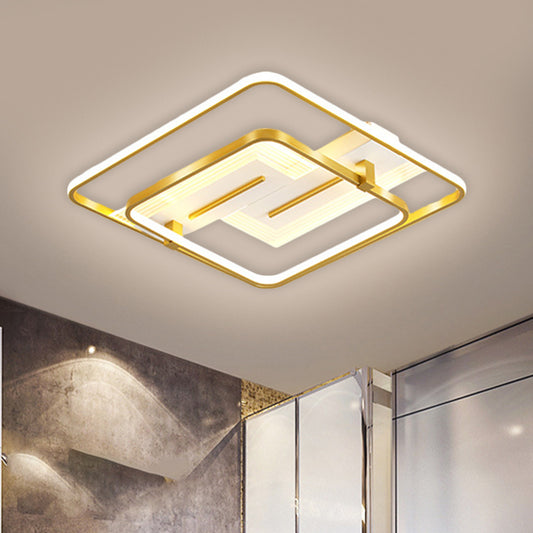 Metallic 2-Square Ceiling Flush Modern LED Gold Flush Mount Lamp in Warm/White Light, 18"/21.5" Wide Gold Clearhalo 'Ceiling Lights' 'Close To Ceiling Lights' 'Close to ceiling' 'Flush mount' Lighting' 1650278