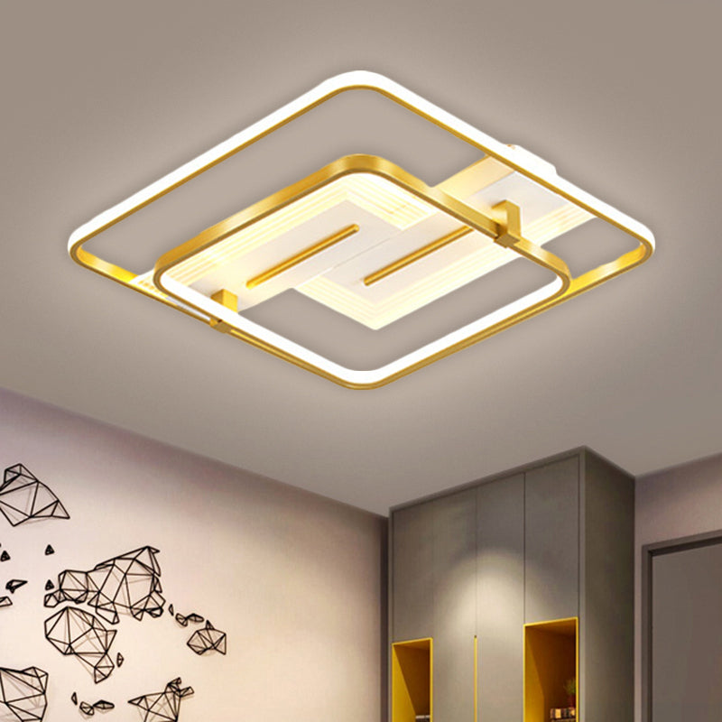 Metallic 2-Square Ceiling Flush Modern LED Gold Flush Mount Lamp in Warm/White Light, 18"/21.5" Wide Clearhalo 'Ceiling Lights' 'Close To Ceiling Lights' 'Close to ceiling' 'Flush mount' Lighting' 1650279