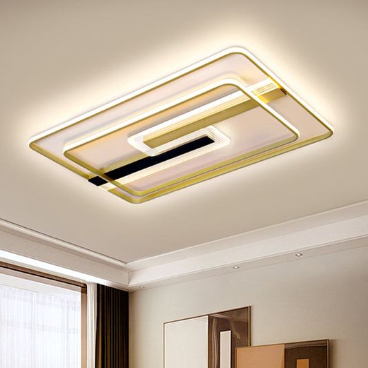Contemporary Rectangular Ceiling Lamp Metal Sitting Room LED Flush Mount Lighting in Gold, Warm/White Light Gold Clearhalo 'Ceiling Lights' 'Close To Ceiling Lights' 'Close to ceiling' 'Flush mount' Lighting' 1650283