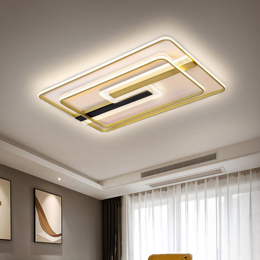 Contemporary Rectangular Ceiling Lamp Metal Sitting Room LED Flush Mount Lighting in Gold, Warm/White Light Clearhalo 'Ceiling Lights' 'Close To Ceiling Lights' 'Close to ceiling' 'Flush mount' Lighting' 1650284