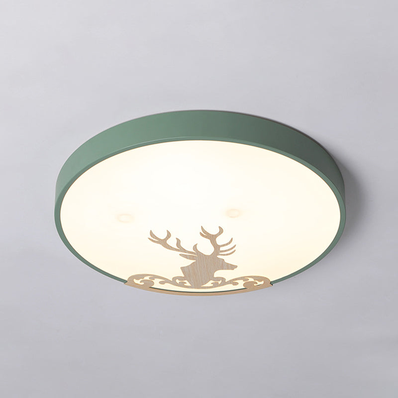 Round Ceiling Light Fixture Modern Acrylic Green LED Flush Mount Ceiling Light with Deer Pattern Clearhalo 'Ceiling Lights' 'Close To Ceiling Lights' 'Close to ceiling' 'Flush mount' Lighting' 1650289