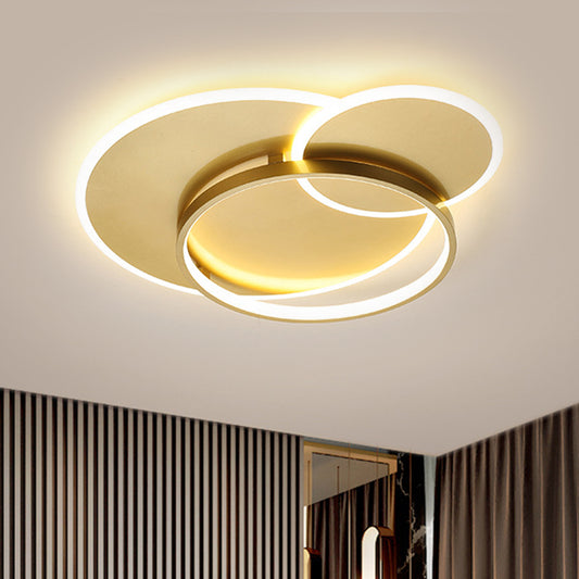 Crossed Ring Flush Mount Modernist Metal LED Gold Ceiling Fixture in Warm/White Light, 16.5"/21.5" W Gold Clearhalo 'Ceiling Lights' 'Close To Ceiling Lights' 'Close to ceiling' 'Flush mount' Lighting' 1650311