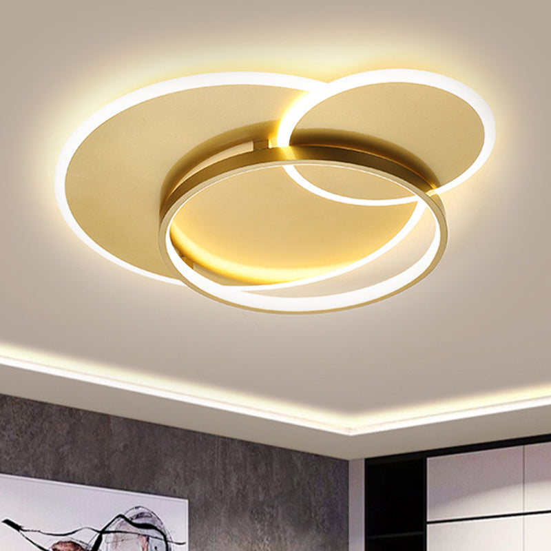 Crossed Ring Flush Mount Modernist Metal LED Gold Ceiling Fixture in Warm/White Light, 16.5"/21.5" W Clearhalo 'Ceiling Lights' 'Close To Ceiling Lights' 'Close to ceiling' 'Flush mount' Lighting' 1650312